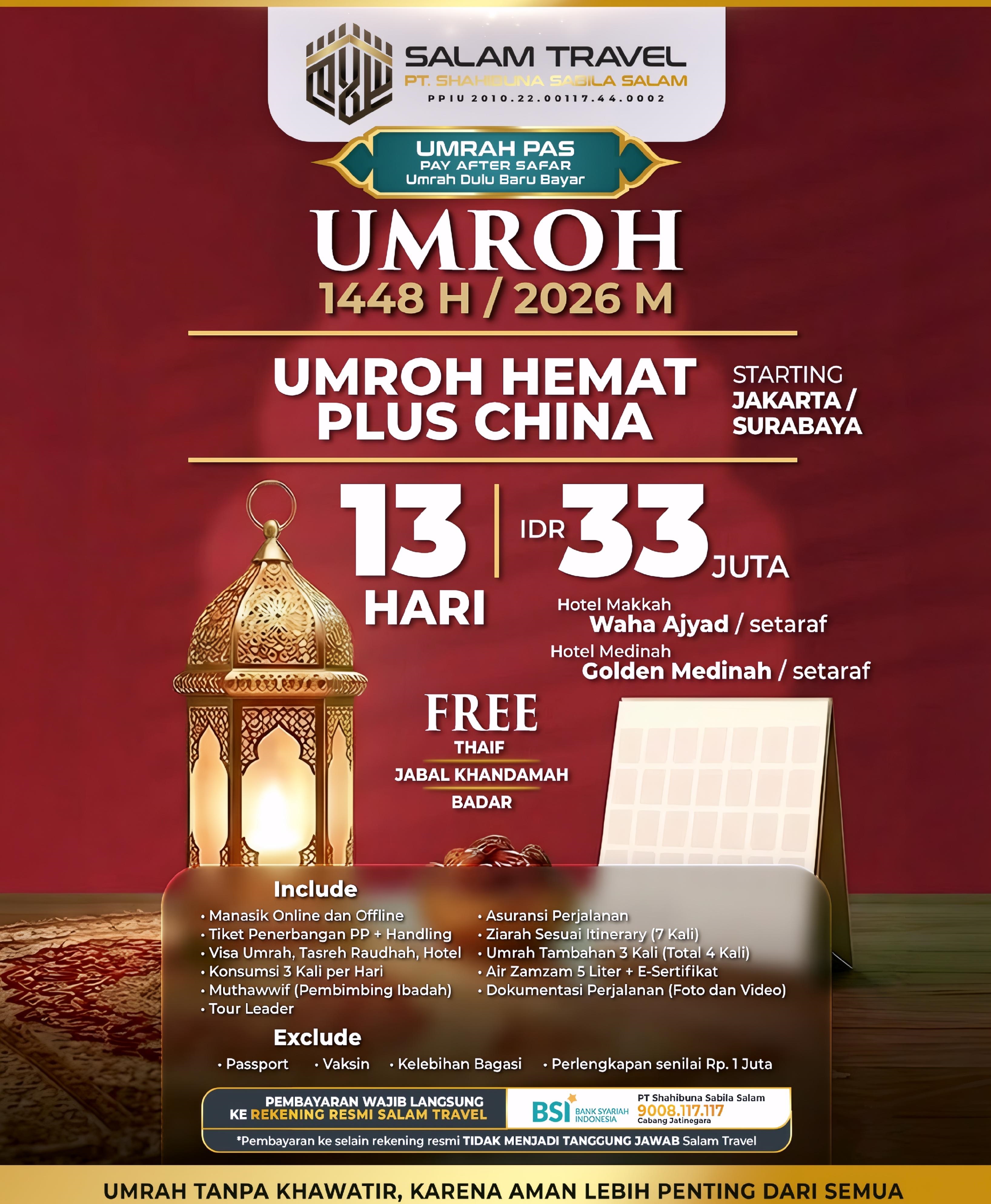 PAKET UMROH HEMAT + CHINA 13 HARI